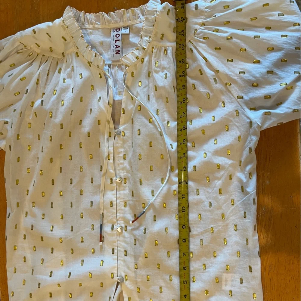 Dolan Left Coast Collection Metallic Gold Clip Dot Peasant Blouse Size M